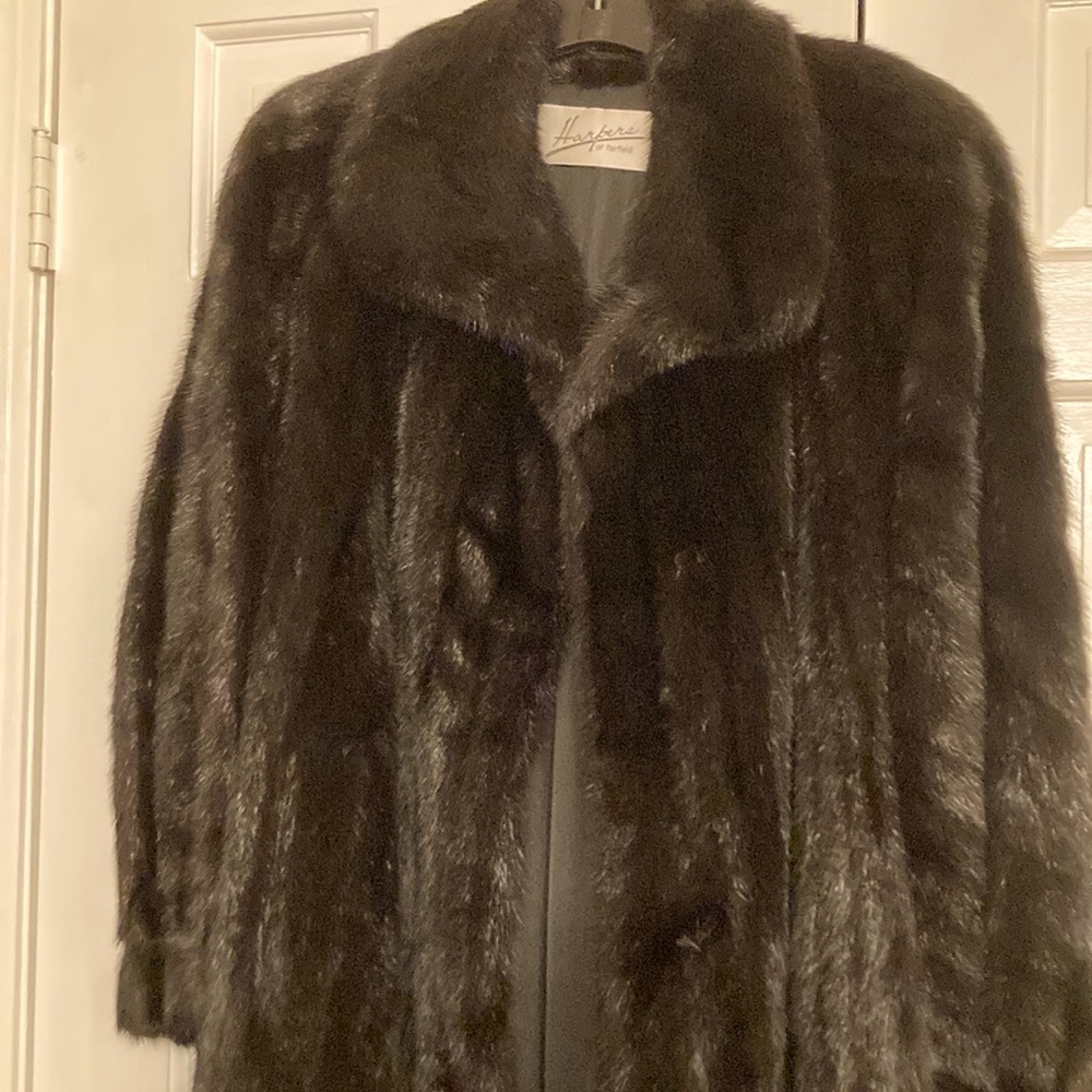 Glossy black full length mink coat